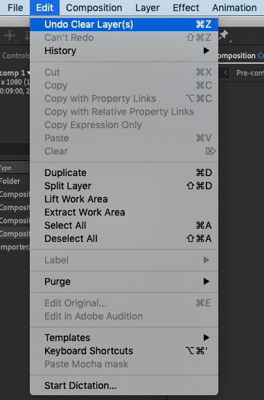 How to undo in after effects