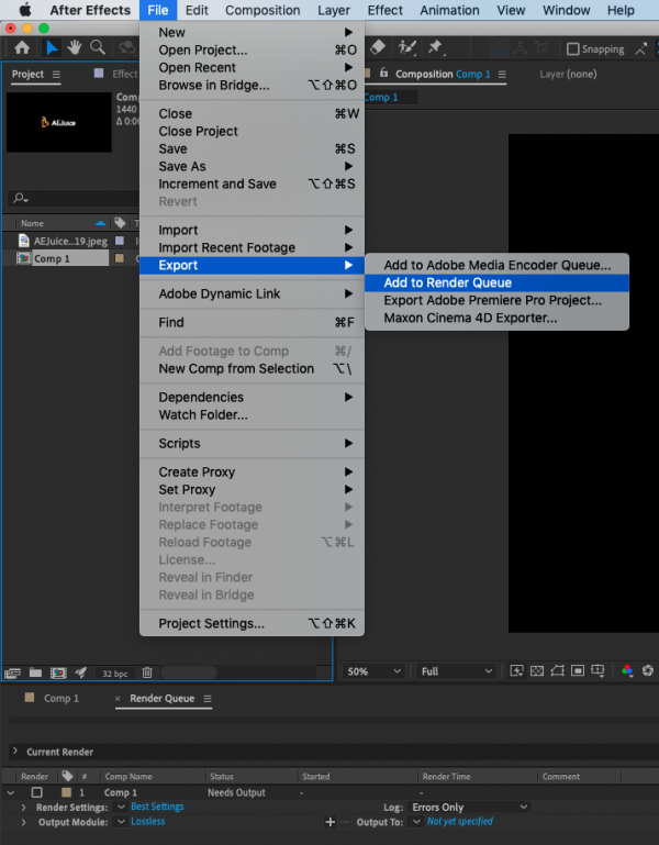 How to render in After Effects - AEJuice