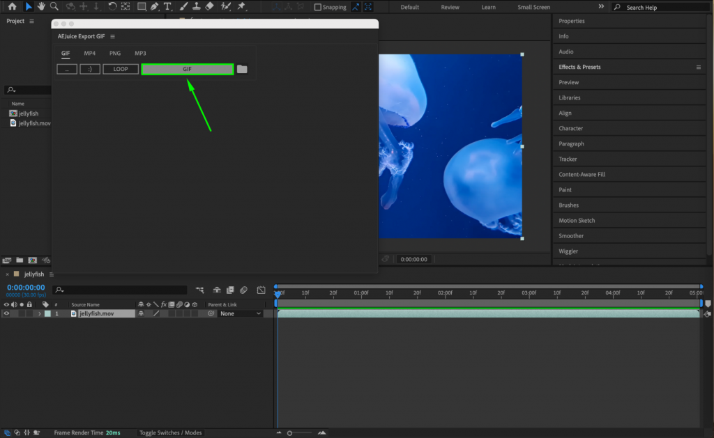 How to export after effects to gif aejuice